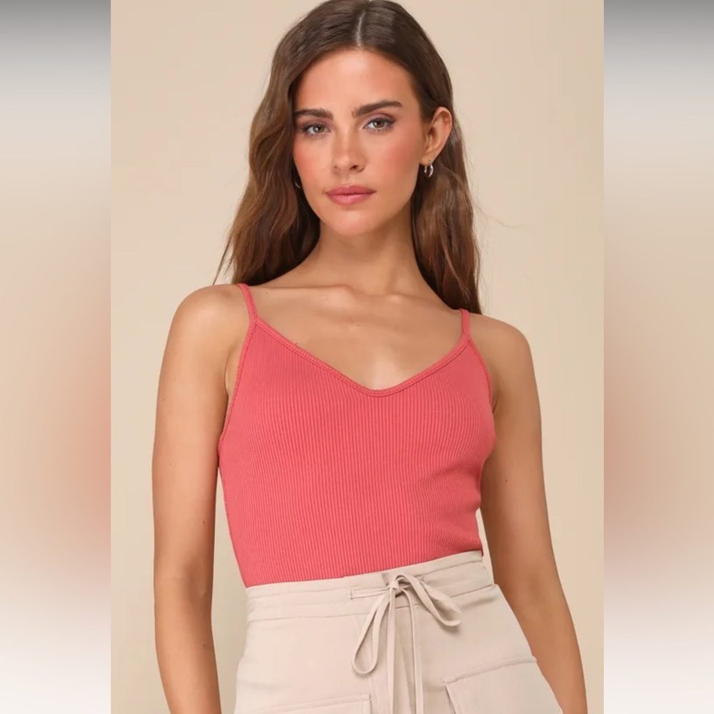 Lulus Talula Rusty Rose Ribbed V-Neck Cami Top